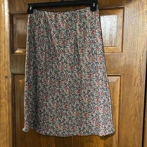 LOFT Floral A-Line Skirt - Black, Red, and White